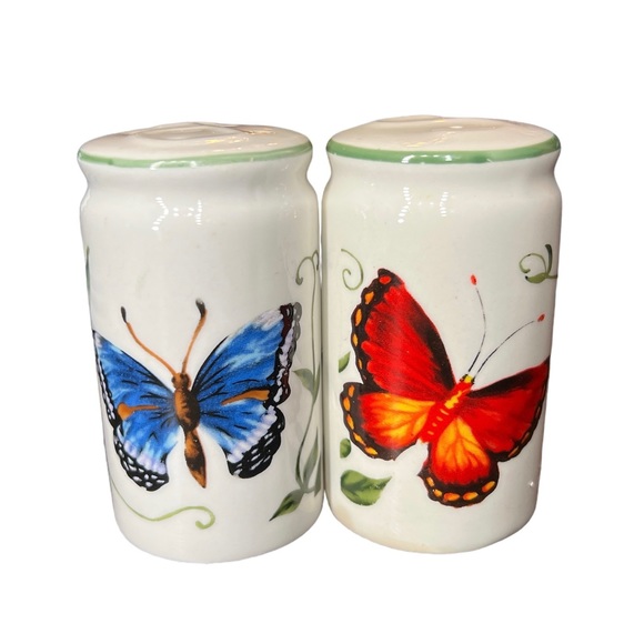Porcelain Butterfly Printed Salt & Pepper Shakers EXCELLENT Condition Purple Red - Picture 3 of 7
